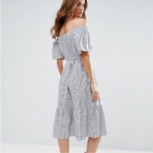ASOS Off Shoulder Cotton Midi Dress in Stripe